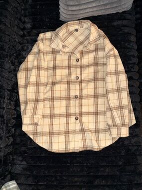 Zaful Cream Plaid Button-Down Shirt with Brown Lines